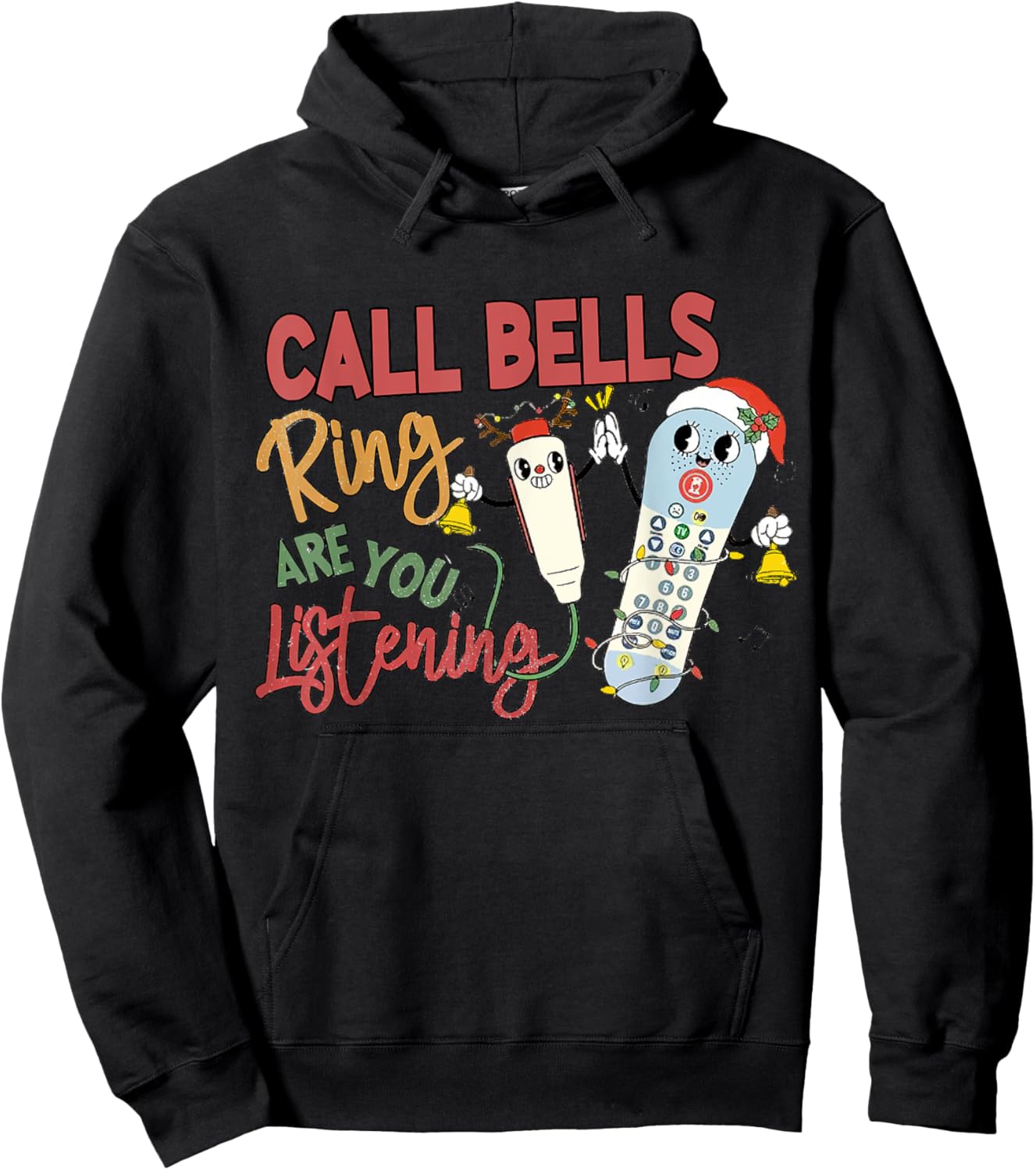Funny Christmas Call Bells Ring Emergency Nurse Outfit Hoodie - Hoodie | Black