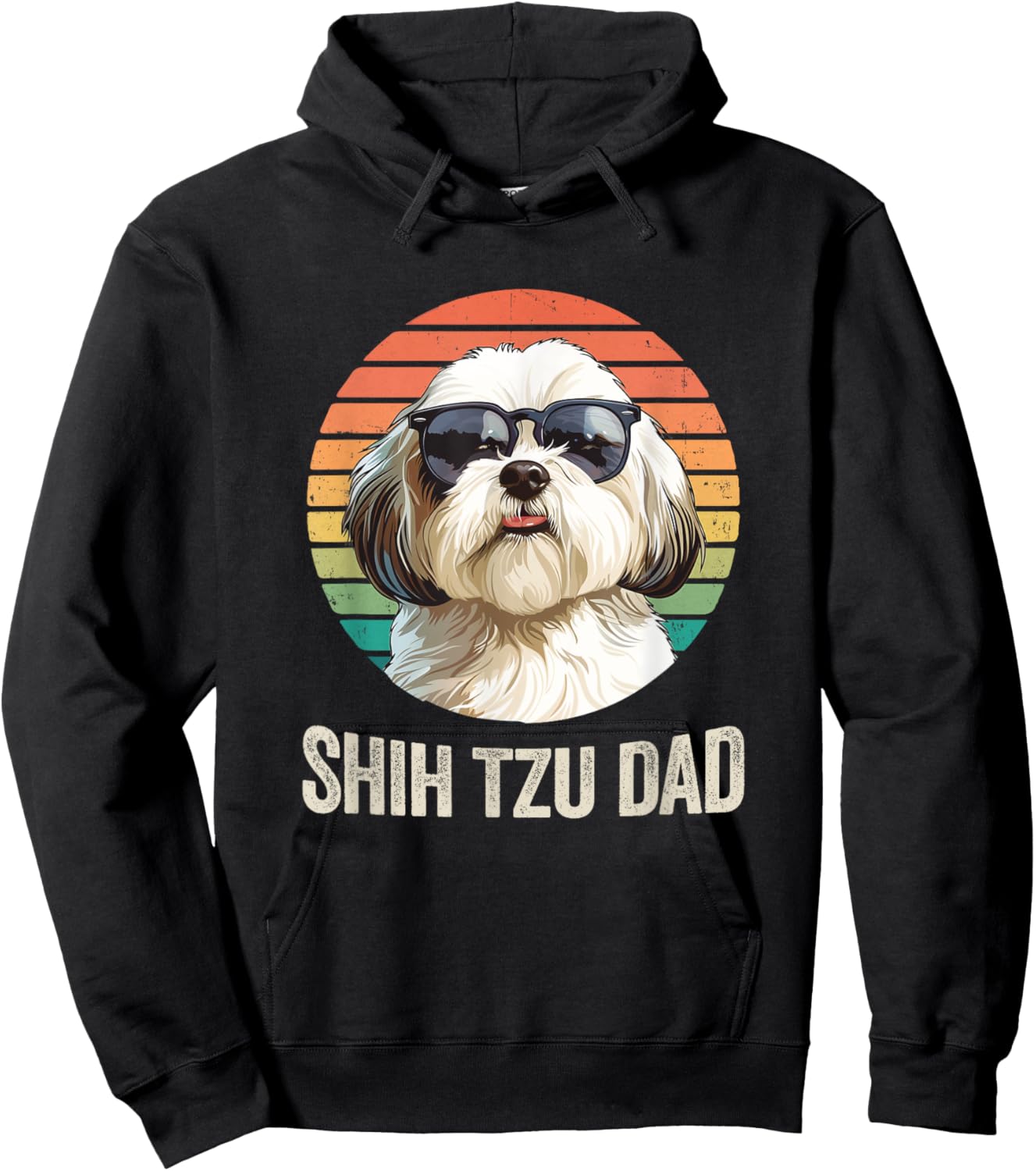 Vintage Shih Tzu Dad Fathers Day For Dog Lover Funny Men Women Hoodie - Hoodie | Black