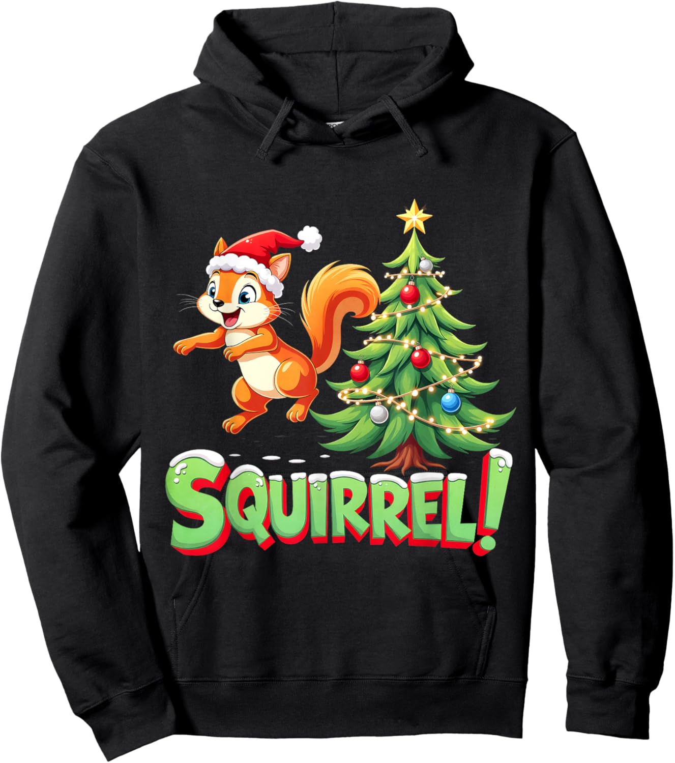 Squirrel! Funny Christmas Xmas Squirrel Merry Christmas Hoodie - Hoodie | Black