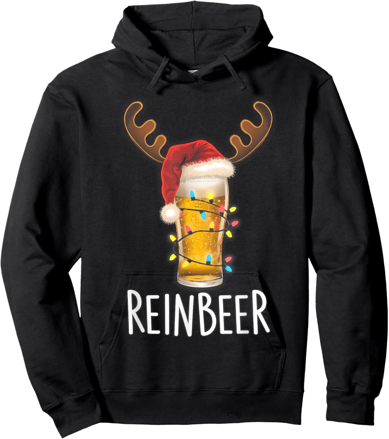 Winedeer Reinbeer Santa Hat Reindeer Couple Xmas Matching Hoodie - Hoodie | Black