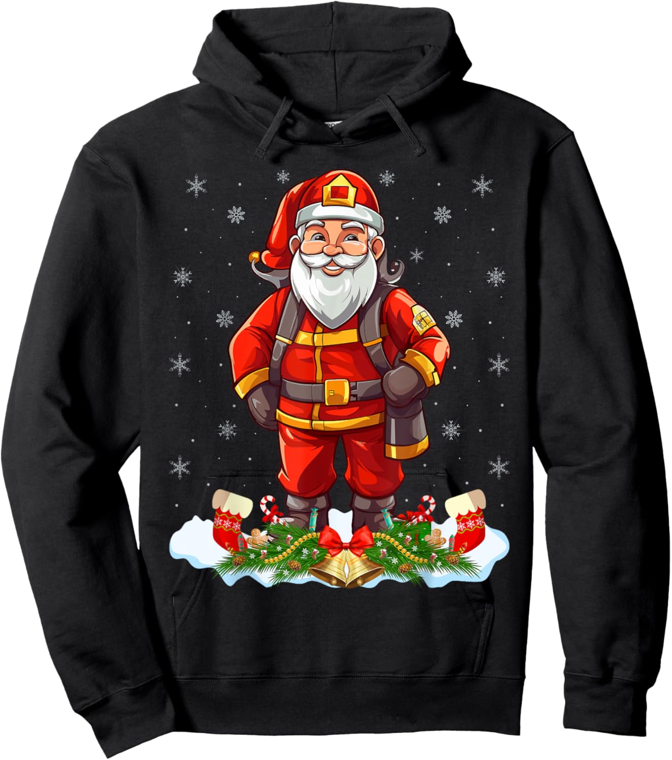 Funny Fireman Costume Santa Claus Firefighter Christmas Hoodie - Hoodie | Black