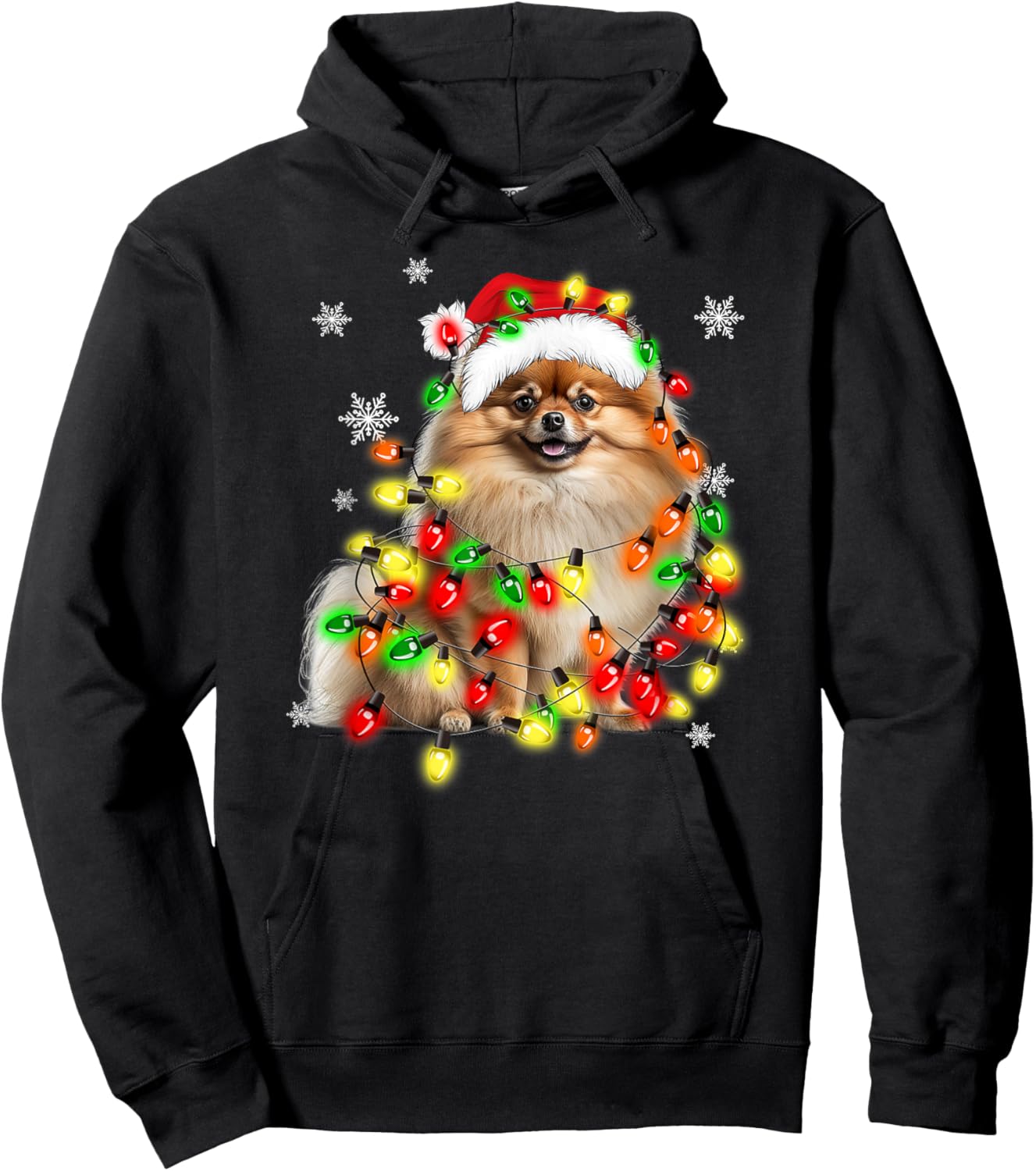 Pomeranian Dog Family Matching Christmas , -Adults/Kids, Black, Small, Short Sleeve, Cotton Blend, Novelty, Christmas, Dog Lovers, Families Hoodie - Hoodie | Black