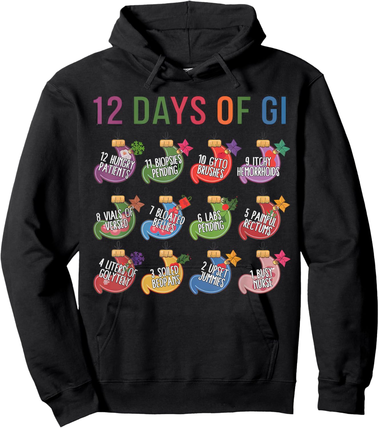 Funny Christmas Gastroenterologist Gastro Crew 12 Days Of GI Hoodie - Hoodie | Black