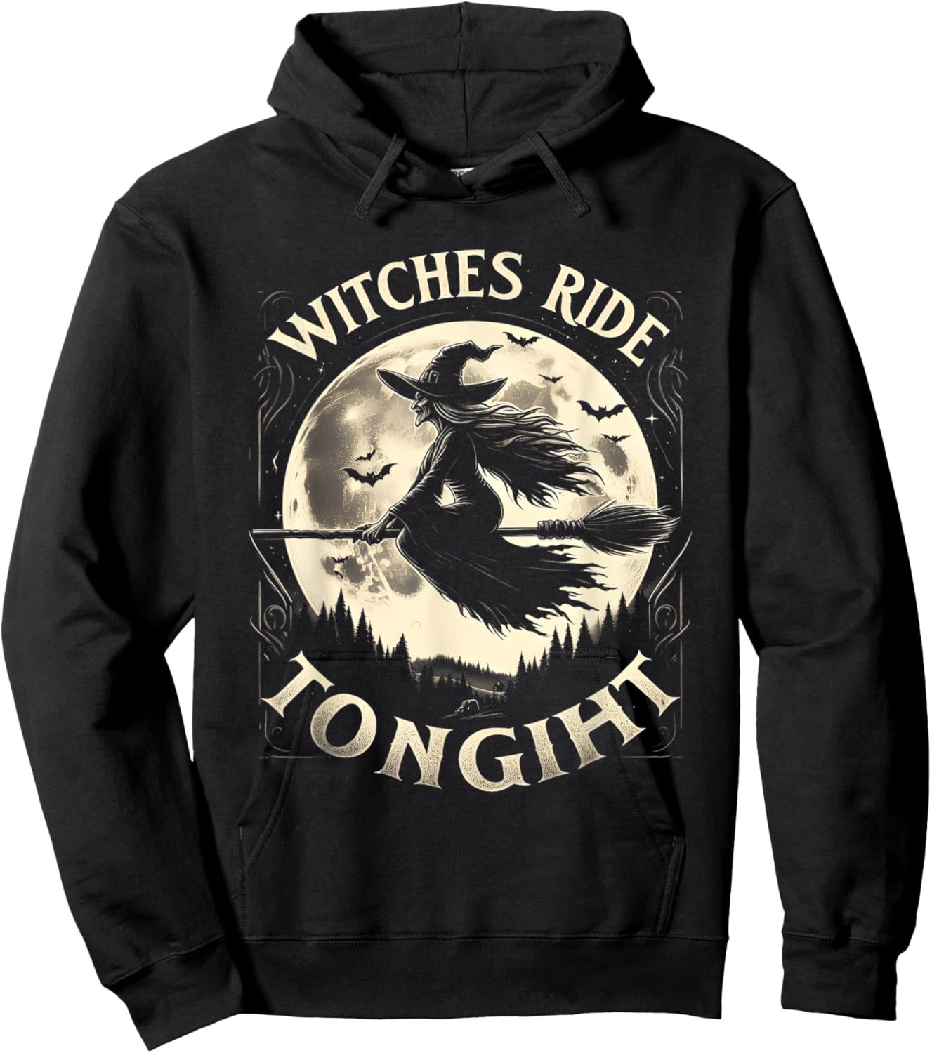 Witches Ride Tonight Halloween Witch on Broom Hoodie - Hoodie | Black