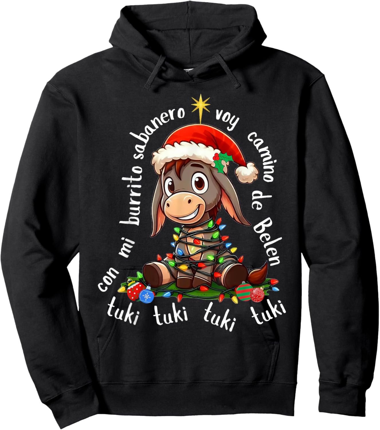 Con Mi Burrito Sabanero Mexican Tuki Tuki Donkey Latino Xmas Hoodie - Hoodie | Black