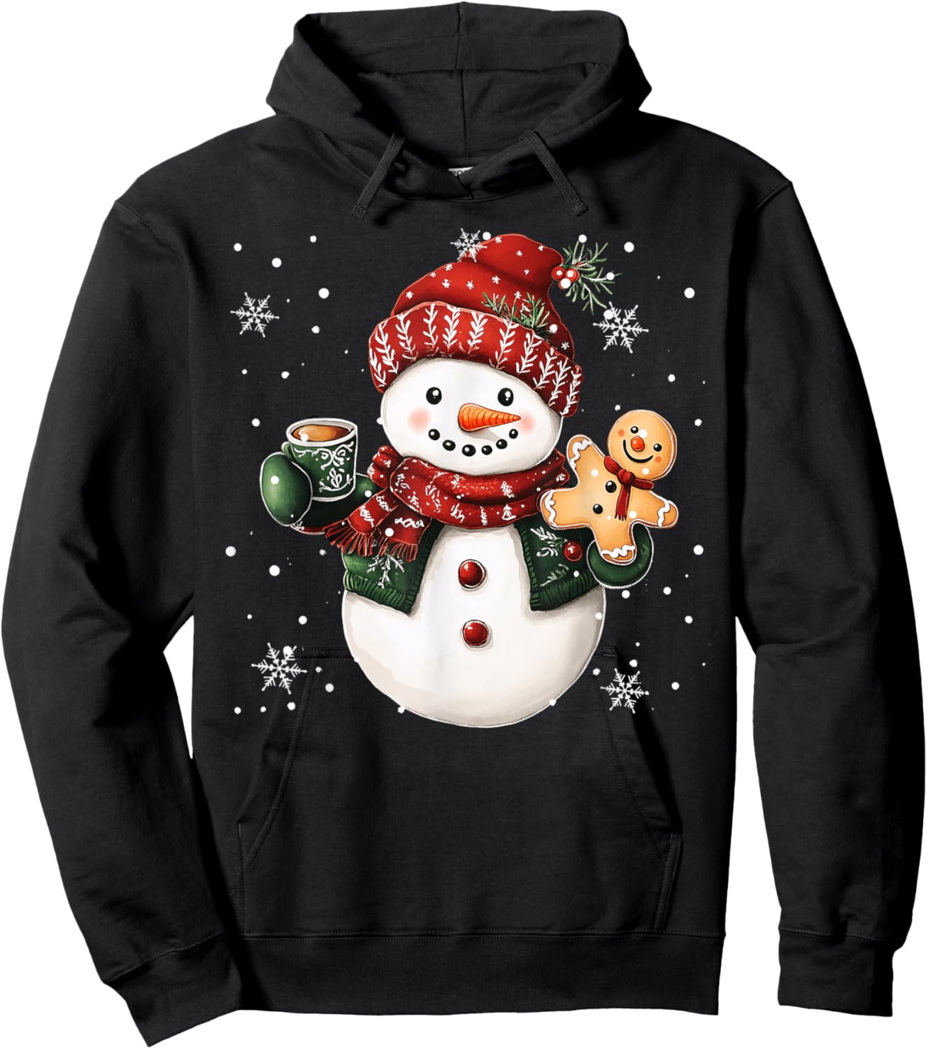 Snowman Beanie Coffee Latte Ginggerbread Merry Christmas Hoodie - Hoodie | Black
