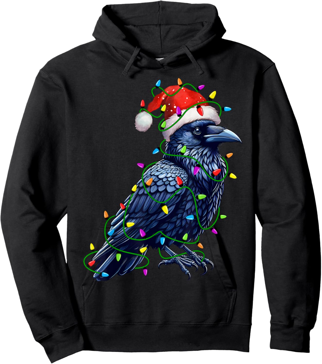 Raven Santa Christmas Tree Lighting Xmas Funny Hoodie - Hoodie | Black