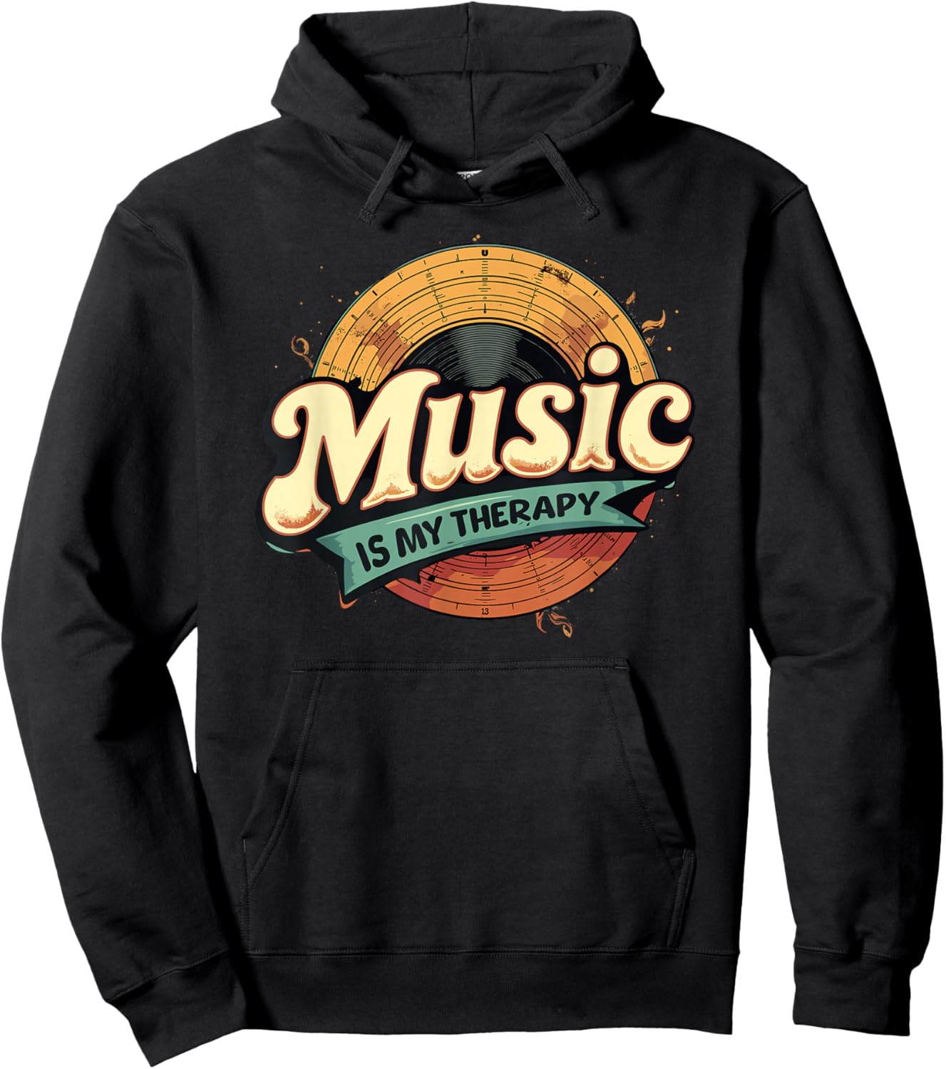 Music Is My Therapy Retro Music Lover Hoodie - Hoodie | Black