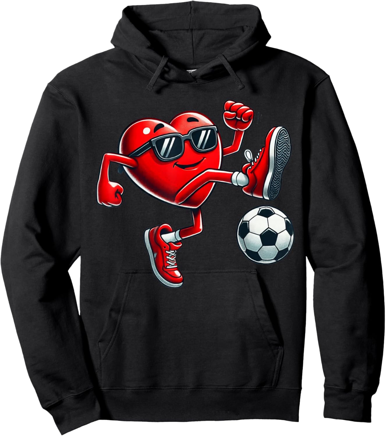 Valentines Day Soccer Funny Red Heart Love Boys Girls Kids Hoodie - Hoodie | Black