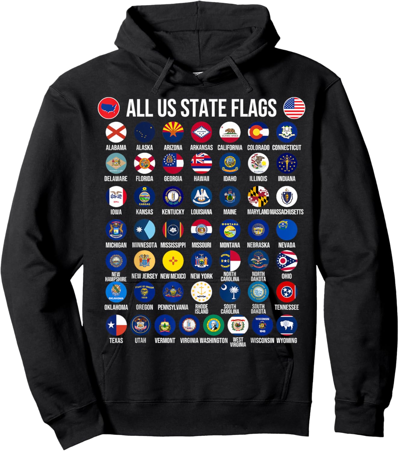 Flags of the U.S. States 50 Flags American Geography Hoodie - Hoodie | Black