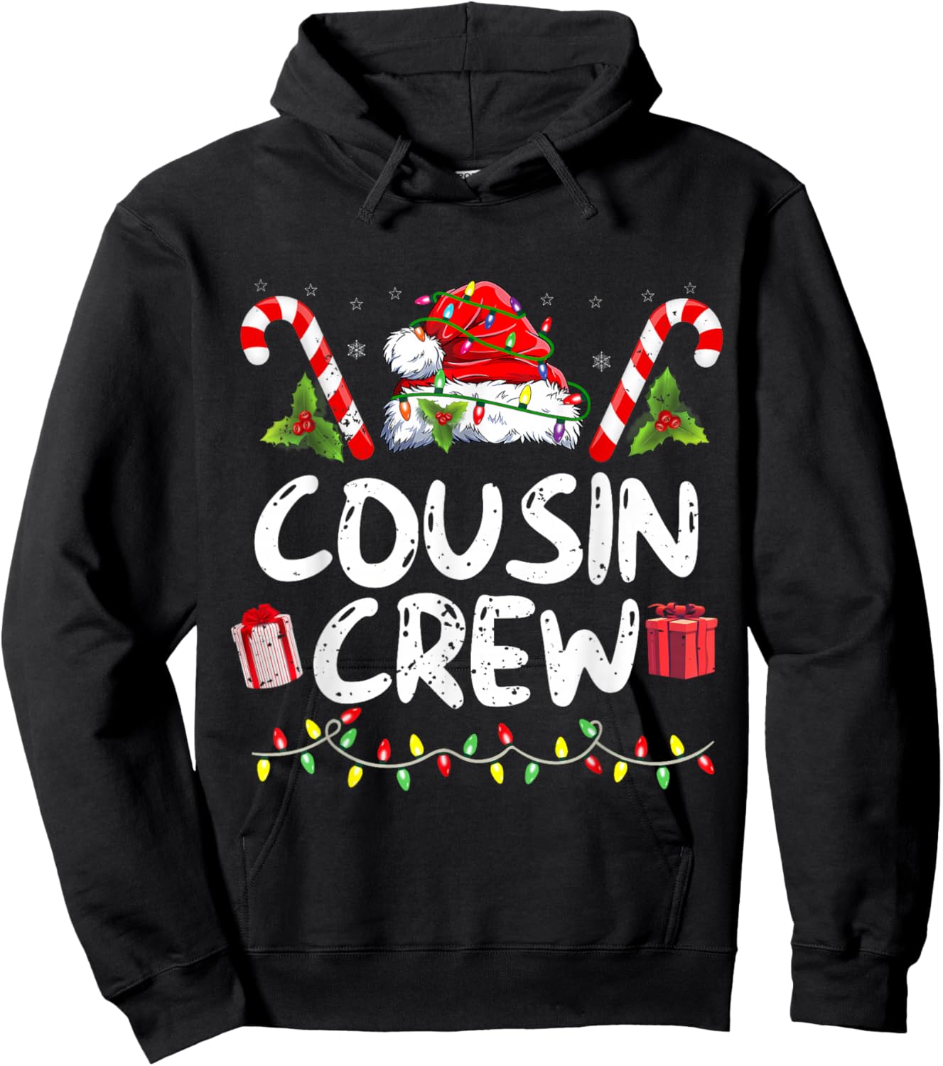 Christmas Cousin Crew Santa Hat Men Women Kids Hoodie - Hoodie | Black