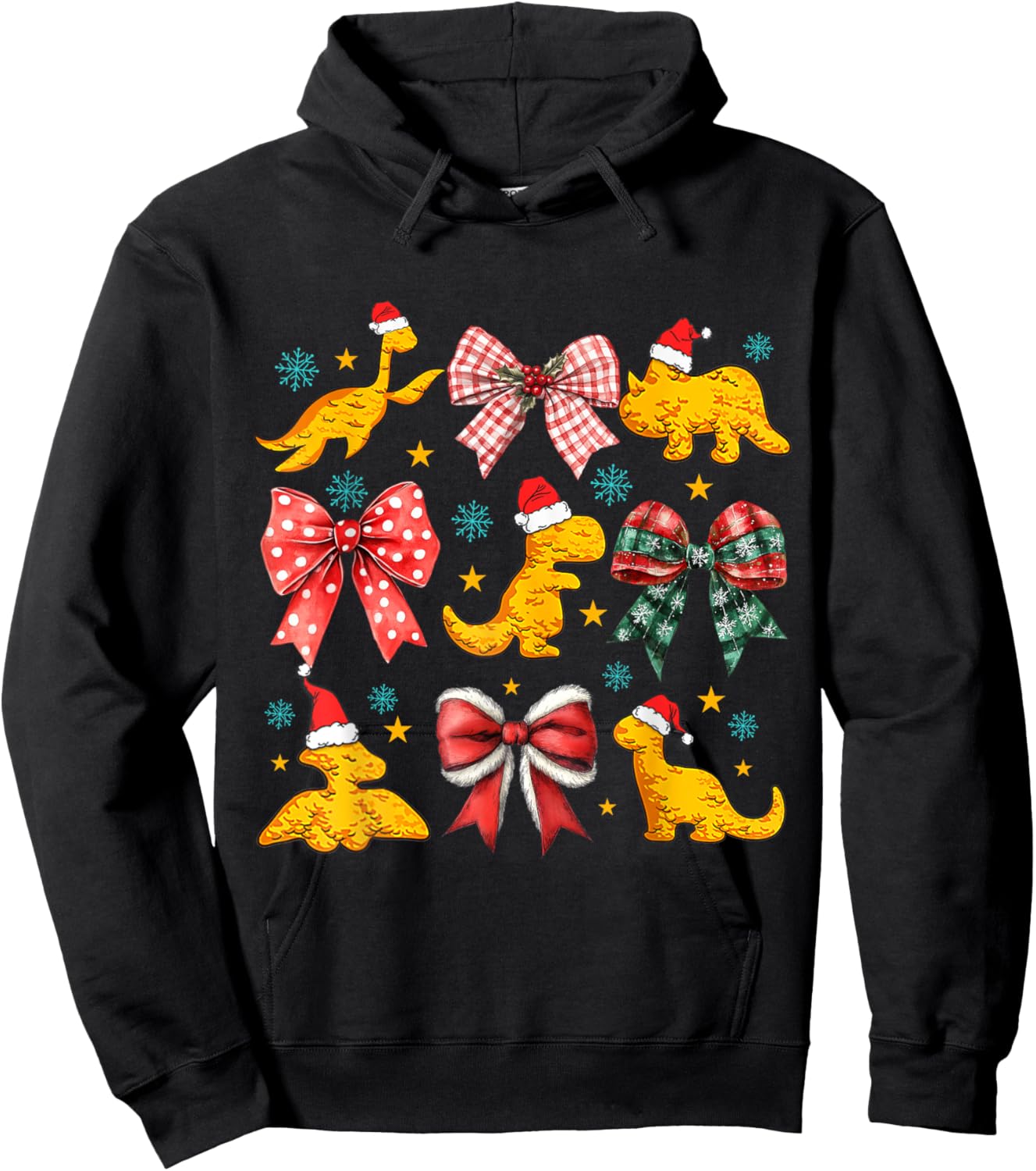Coquette Bow Dinosaur Dino Chicken Nuggets Christmas Girly Hoodie - Hoodie | Black