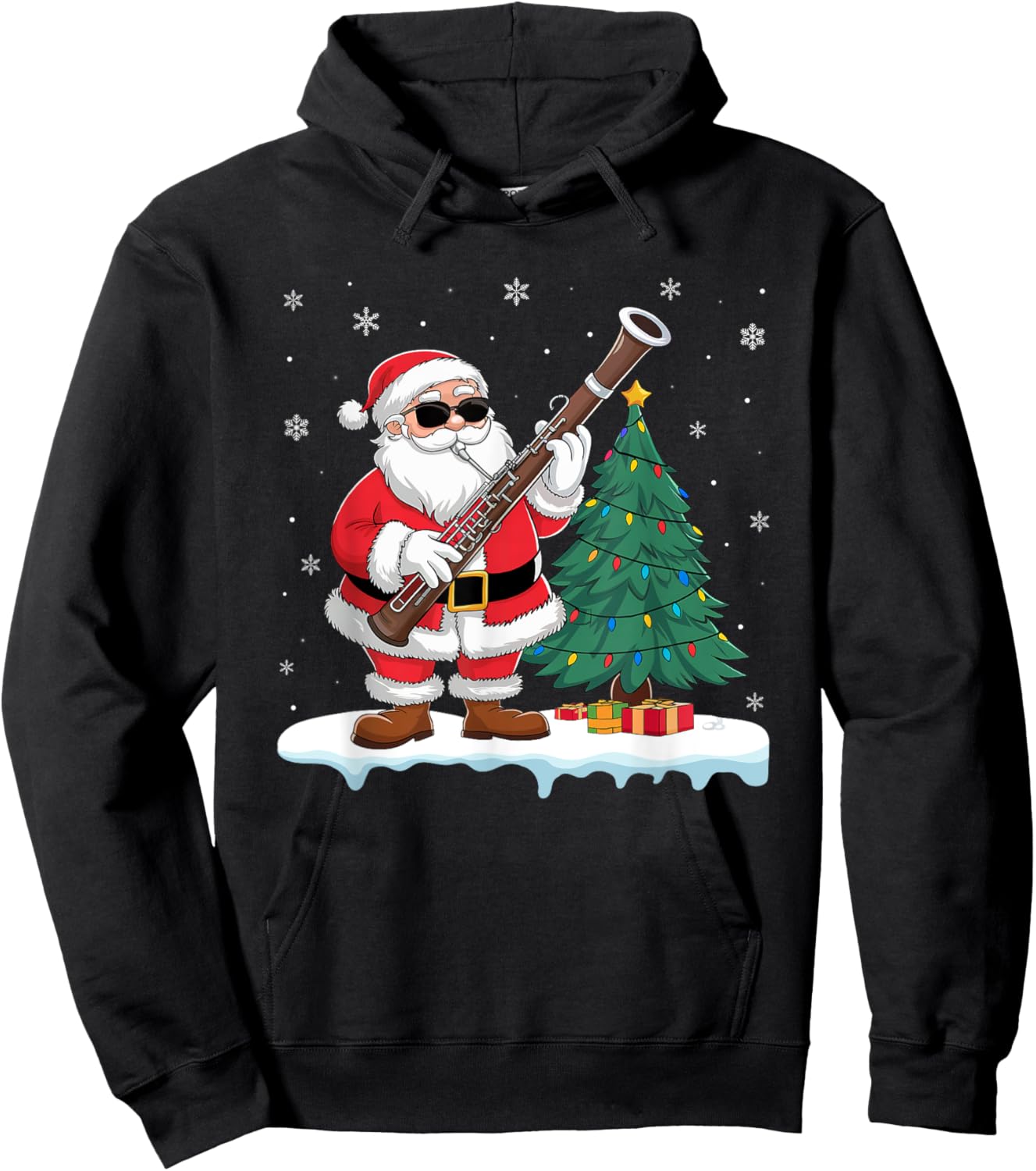 Santa Playing Bassoon Boys Girls Kids Tree Lights Musical Hoodie - Hoodie | Black