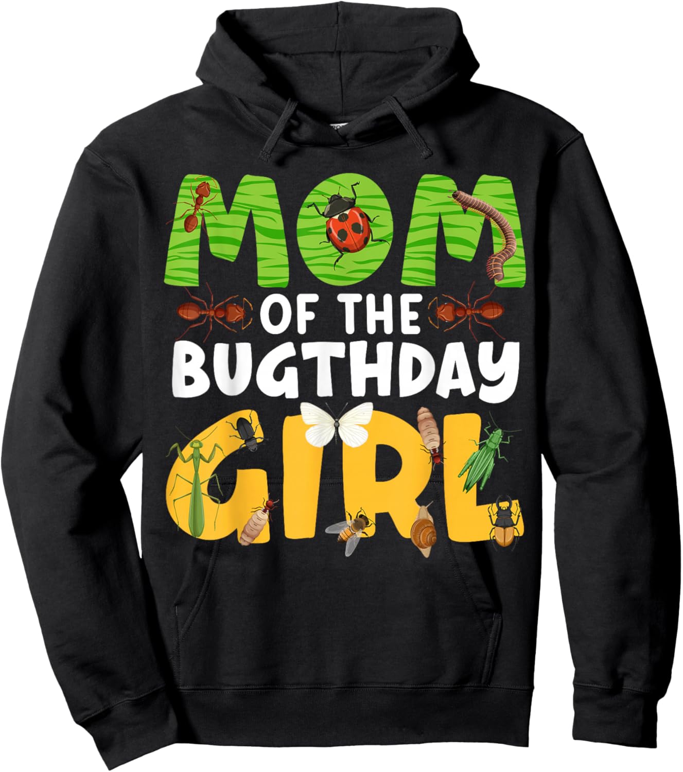Mom of the Bugthday Girl Bug Theme Birthday Party Insects Hoodie - Hoodie | Black
