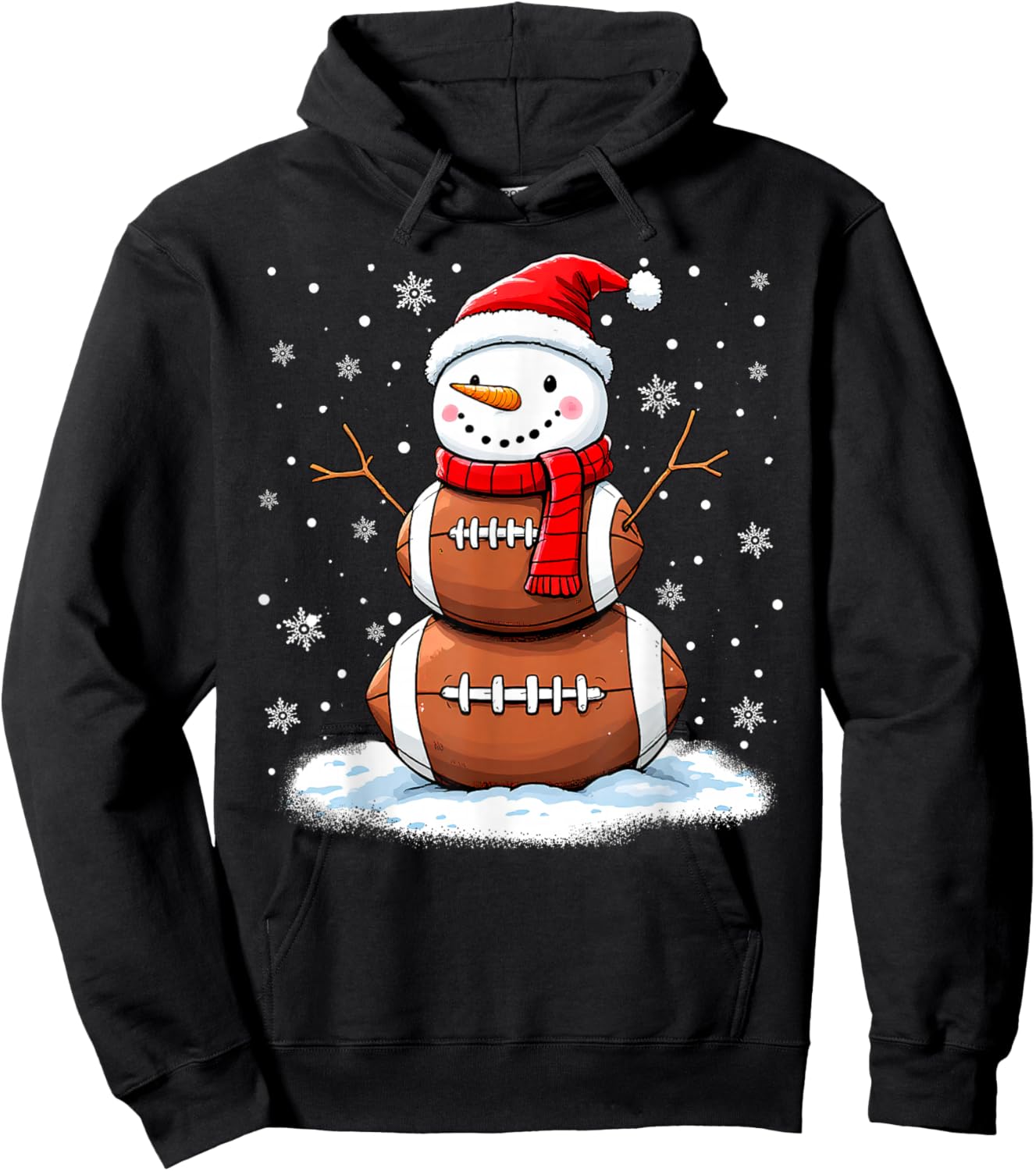 Christmas American Football Snowman Xmas Sport Men Boys Kids Hoodie - Hoodie | Black
