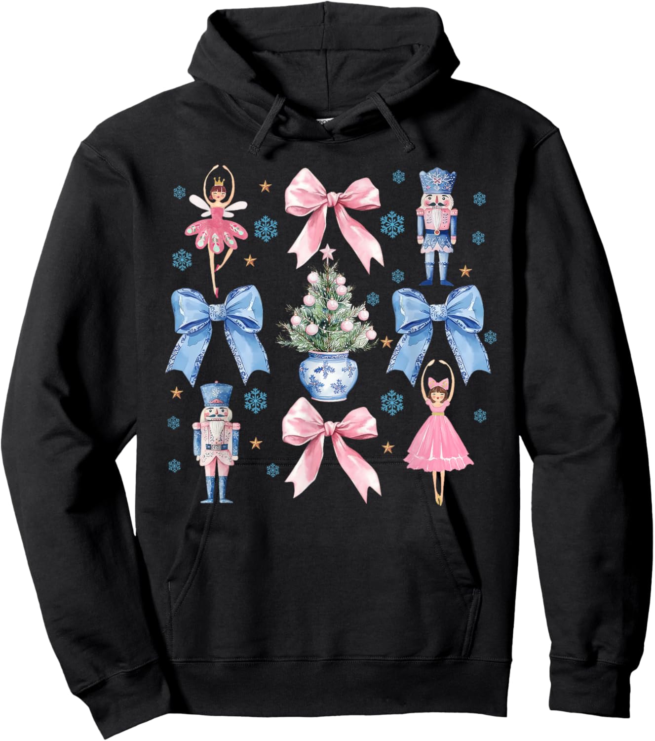 Coquette Bow Christmas Nutcracker Ballet Festive Women Girls Hoodie - Hoodie | Black