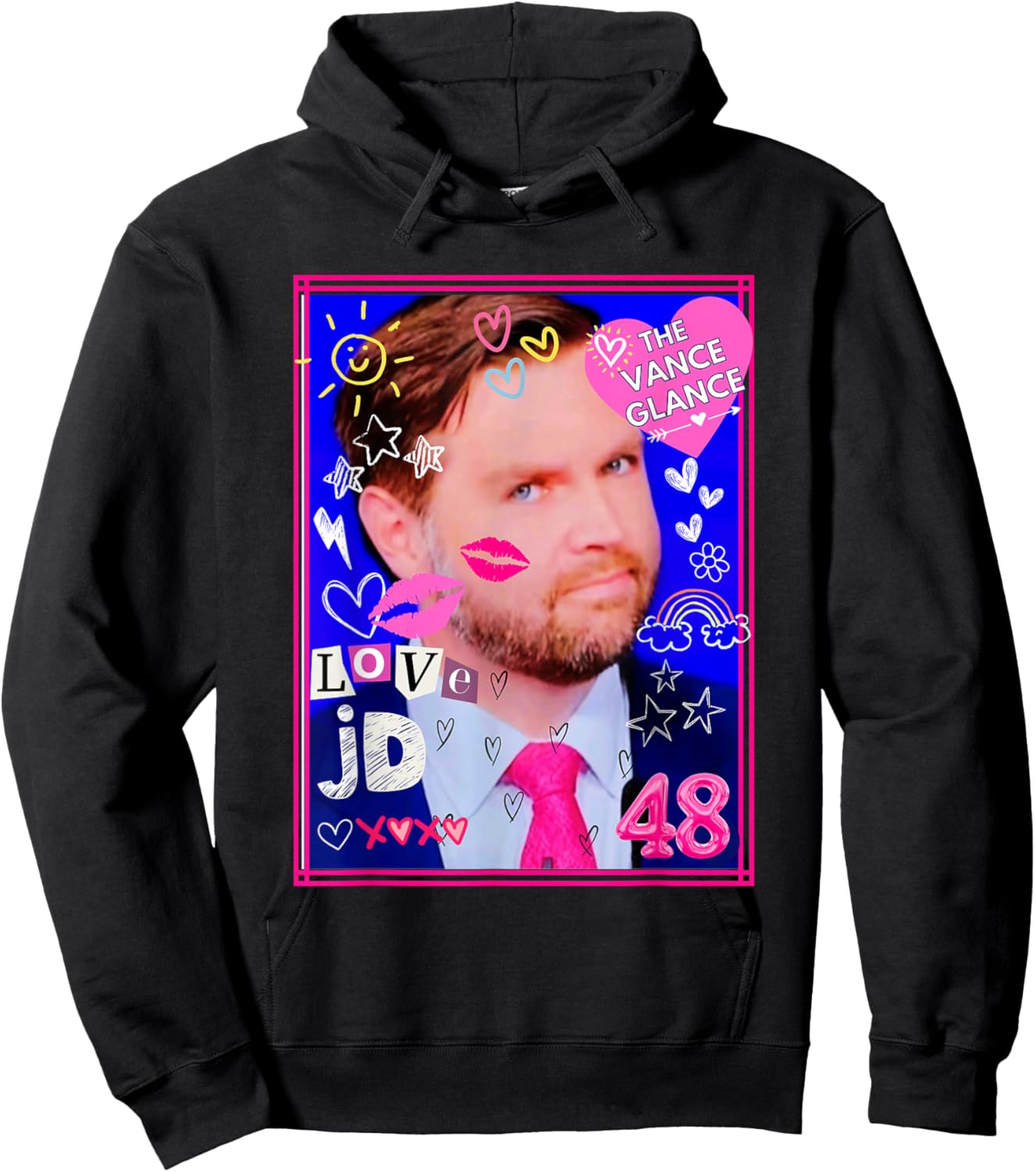 Cute Doodle Design Of JD Vance With Heart and Kisses Doodles Hoodie - Hoodie | Black
