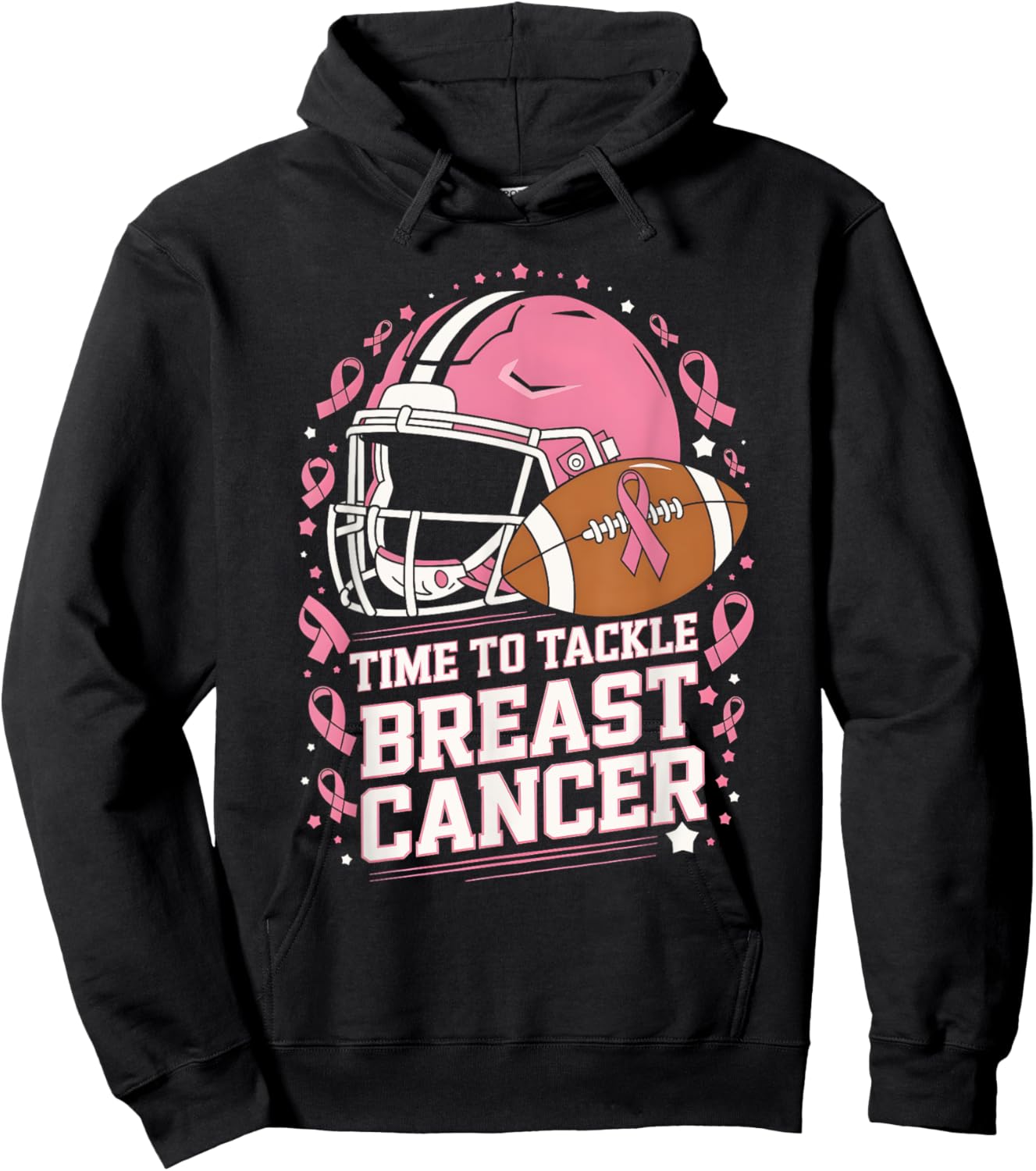 Tackle Football Breast Cancer Awareness Pink Ribbon Boys Kid Hoodie - Hoodie | Black
