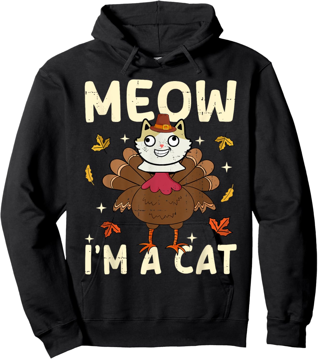 Thanksgiving Fake Cat Thanksgiving Turkey Cat Funny Women Kids Hoodie - Hoodie | Black