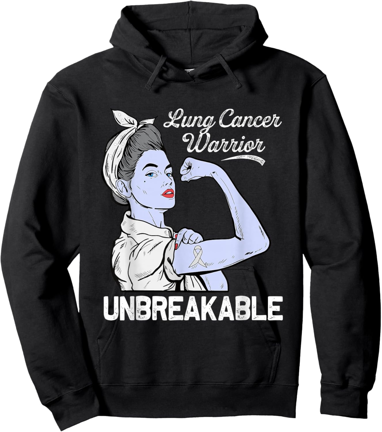 Lung Cancer Warrior Awareness White Ribbon Support Hoodie - Hoodie | Black