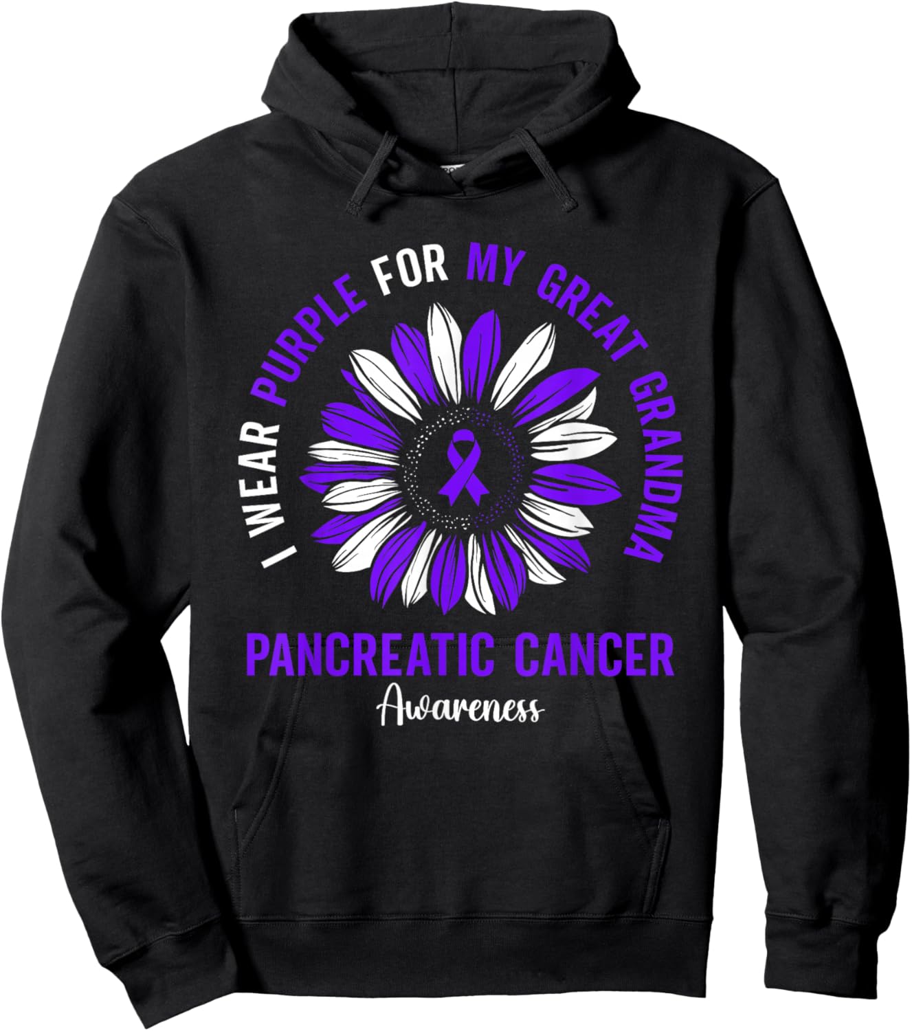 I Wear Purple For My Great Grandma Pancreatic Cancer Hoodie - Hoodie | Black