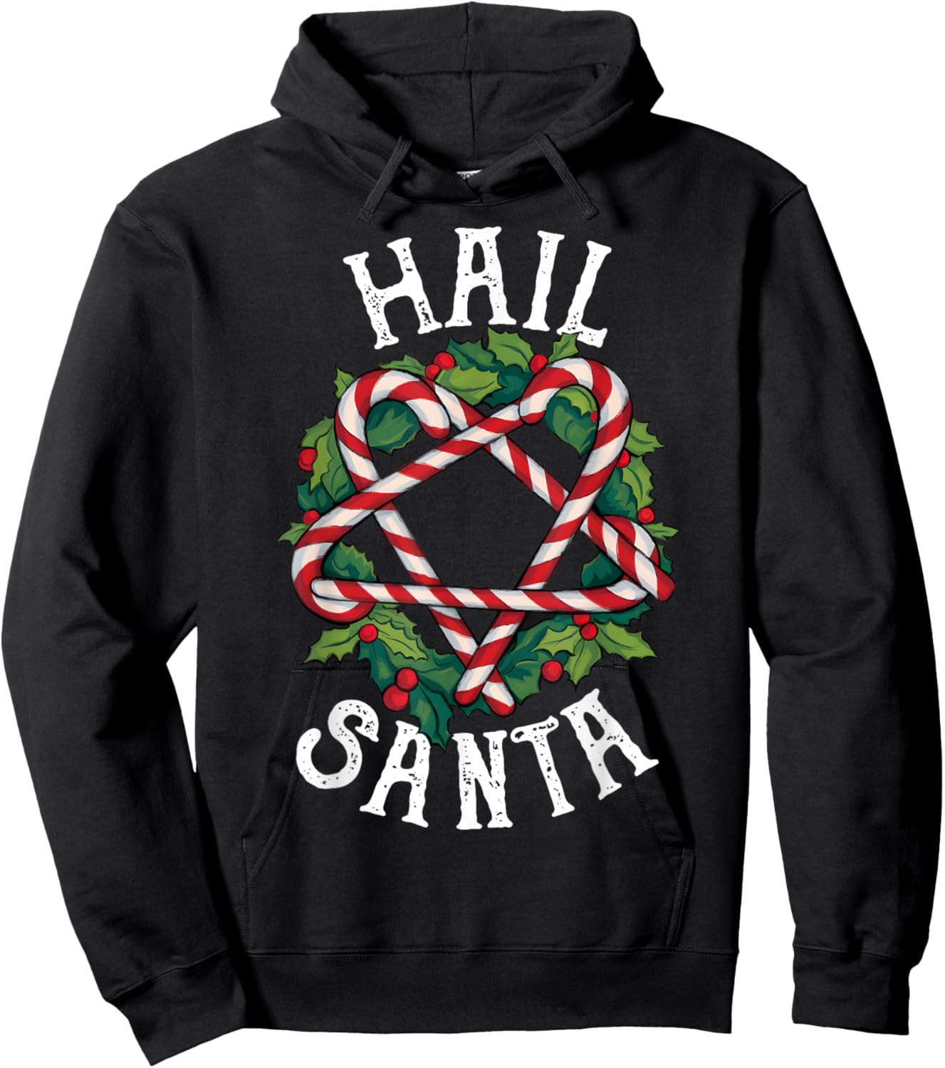 Hail Santa Candycane Pentagram Gothmas Funny Goth Christmas Hoodie - Hoodie | Black