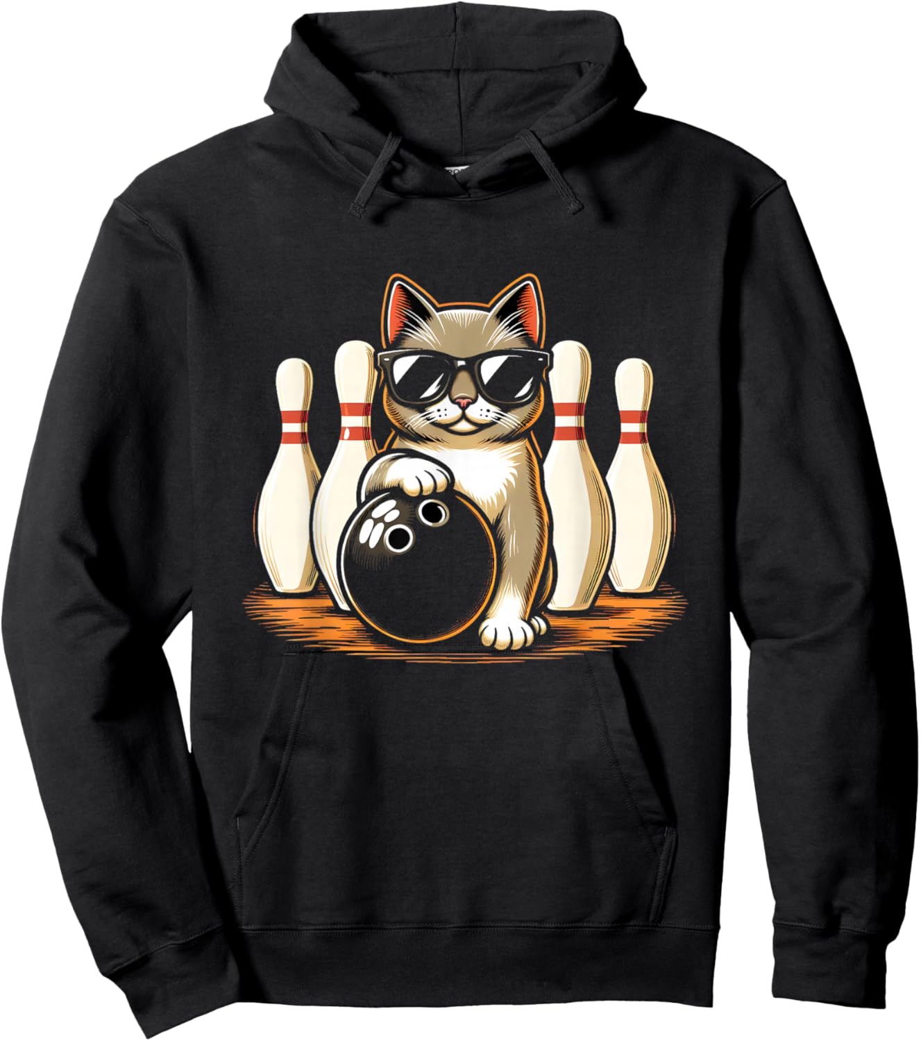 Cat Wearing Sunglasses Playing Bowling Cat Lover Hoodie - Hoodie | Black