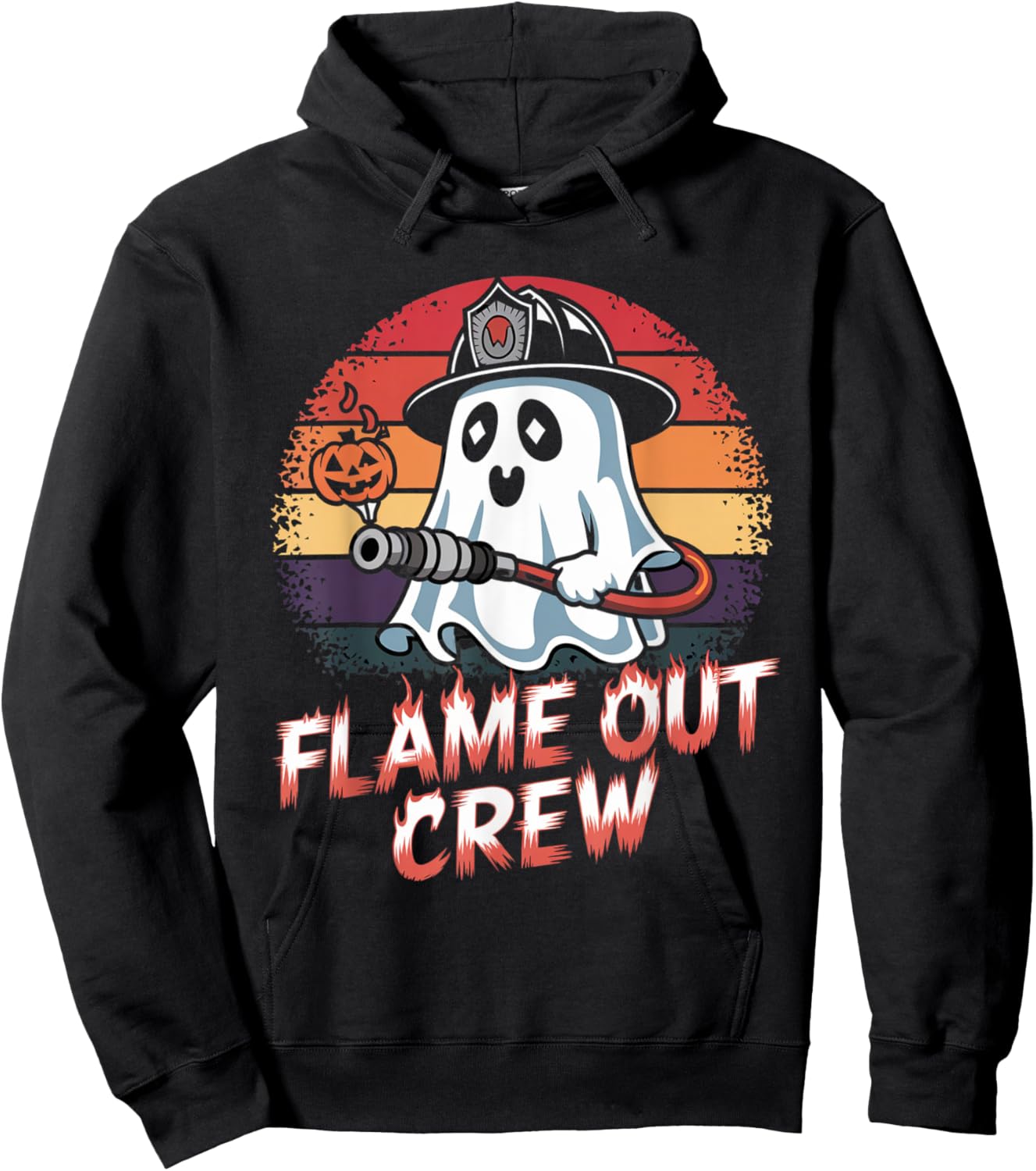 Flame Out Crew Ghost Firefighter Halloween Retro Hoodie - Hoodie | Black