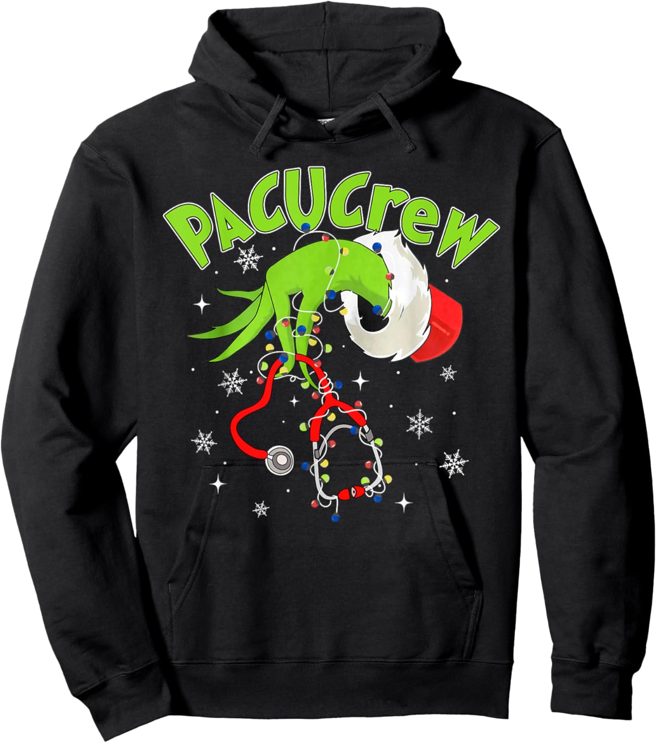 Nurse Christmas Stethoscope PACU Crew Xmas Lights Pajamas -Adults Black Small Hoodie - Hoodie | Black