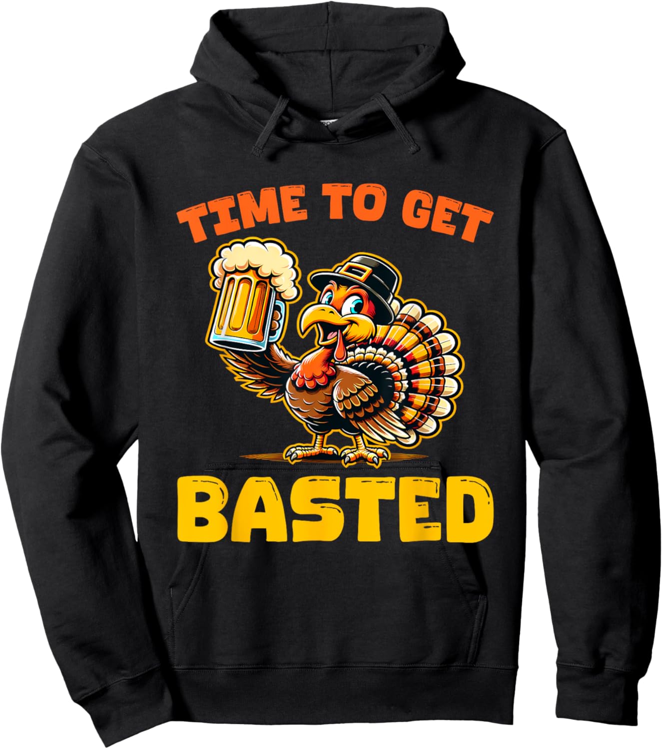 Funny Thanksgiving Time To Get Basted Turkey Beer Lover Hoodie - Hoodie | Black