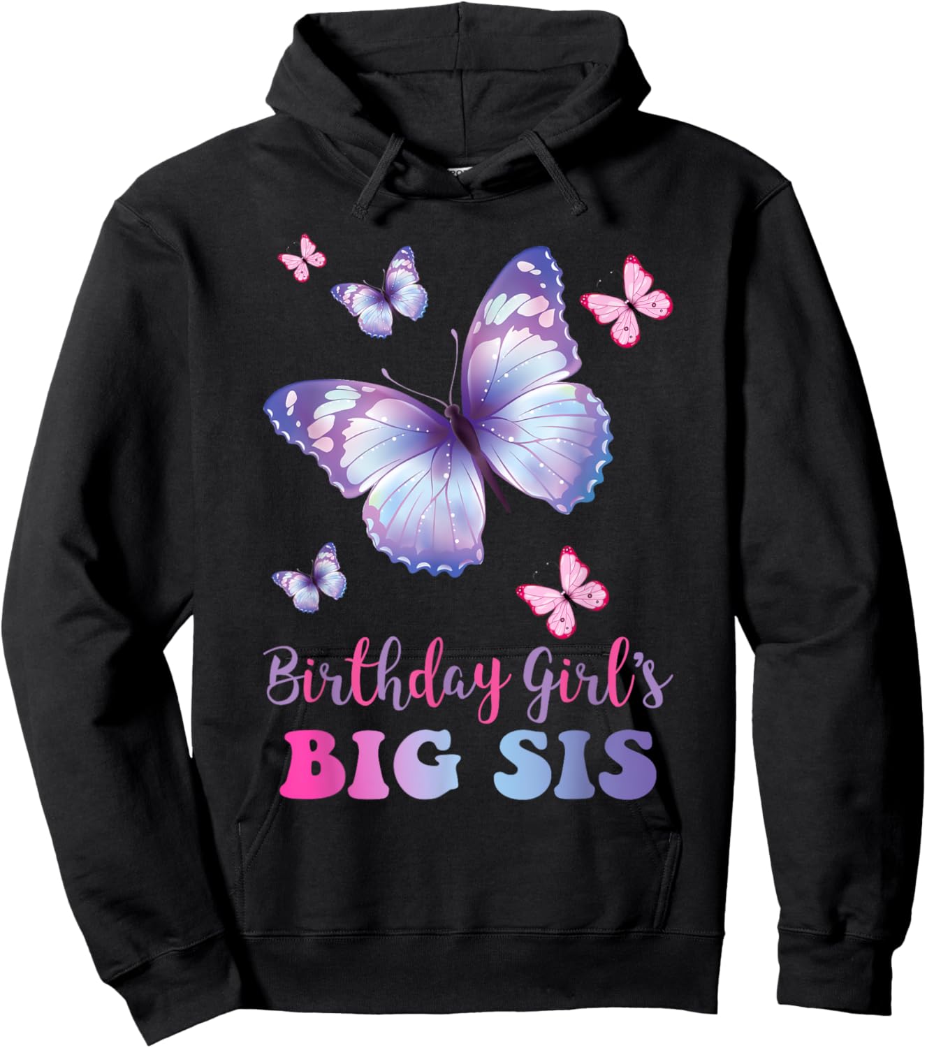 Big Sister of The Birthday Girl Butterfly Party Matching Hoodie - Hoodie | Black