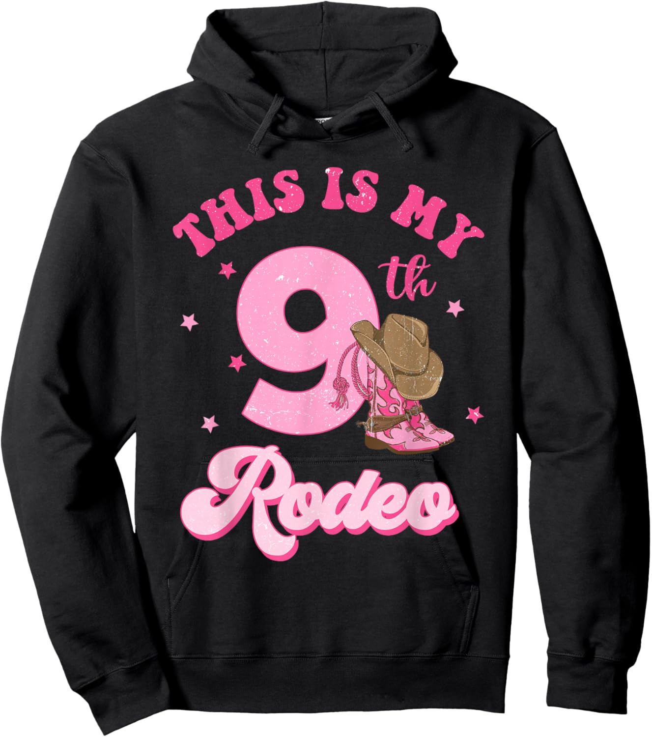 This Is My 9th Rodeo Western Cowgirl 9 Year Old Birthday Hoodie - Hoodie | Black