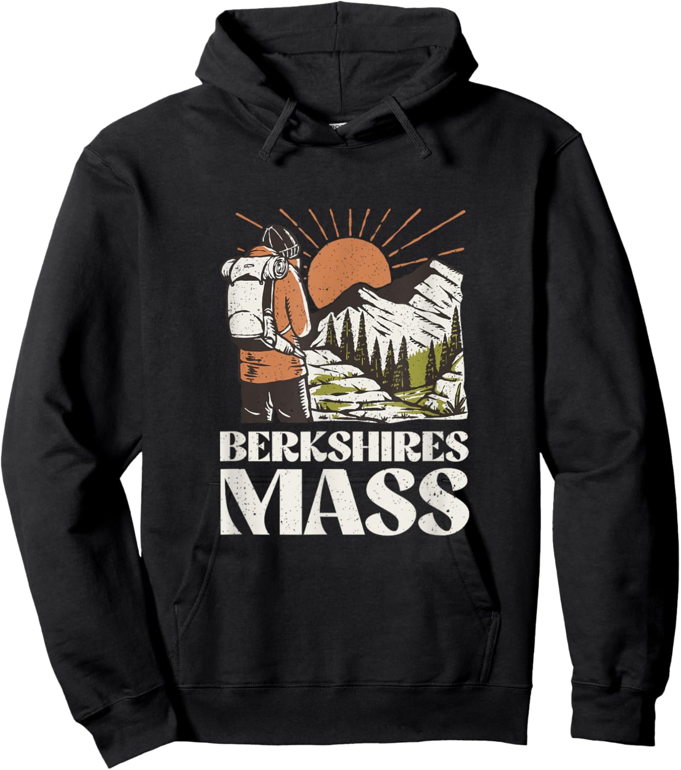 Vintage Hiker on Mountain Berkshires Mass Hiking Hoodie - Hoodie | Black