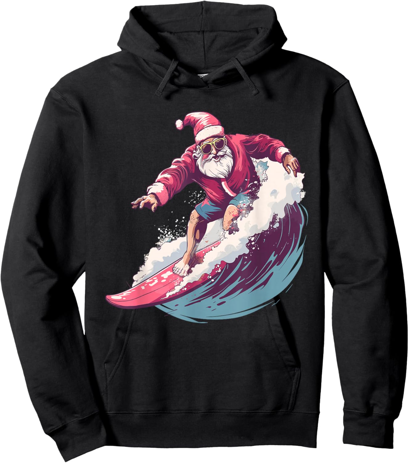 Christmas Surfing Santa Surfboarder Surf Lover Xmas Pajama Hoodie - Hoodie | Black