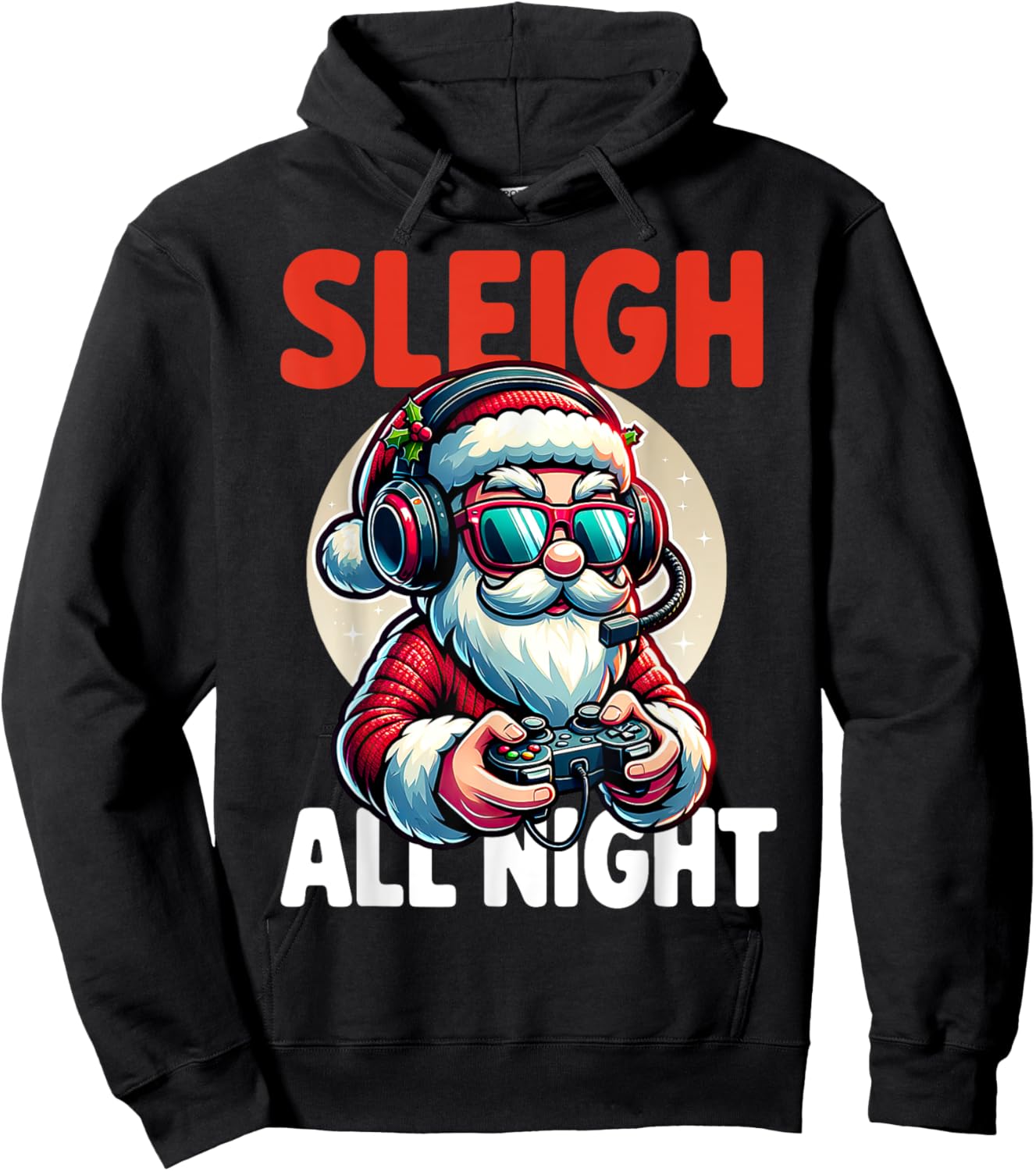 Christmas Gamer Boys Sleigh All Night Video Game Santa Xmas Hoodie - Hoodie | Black