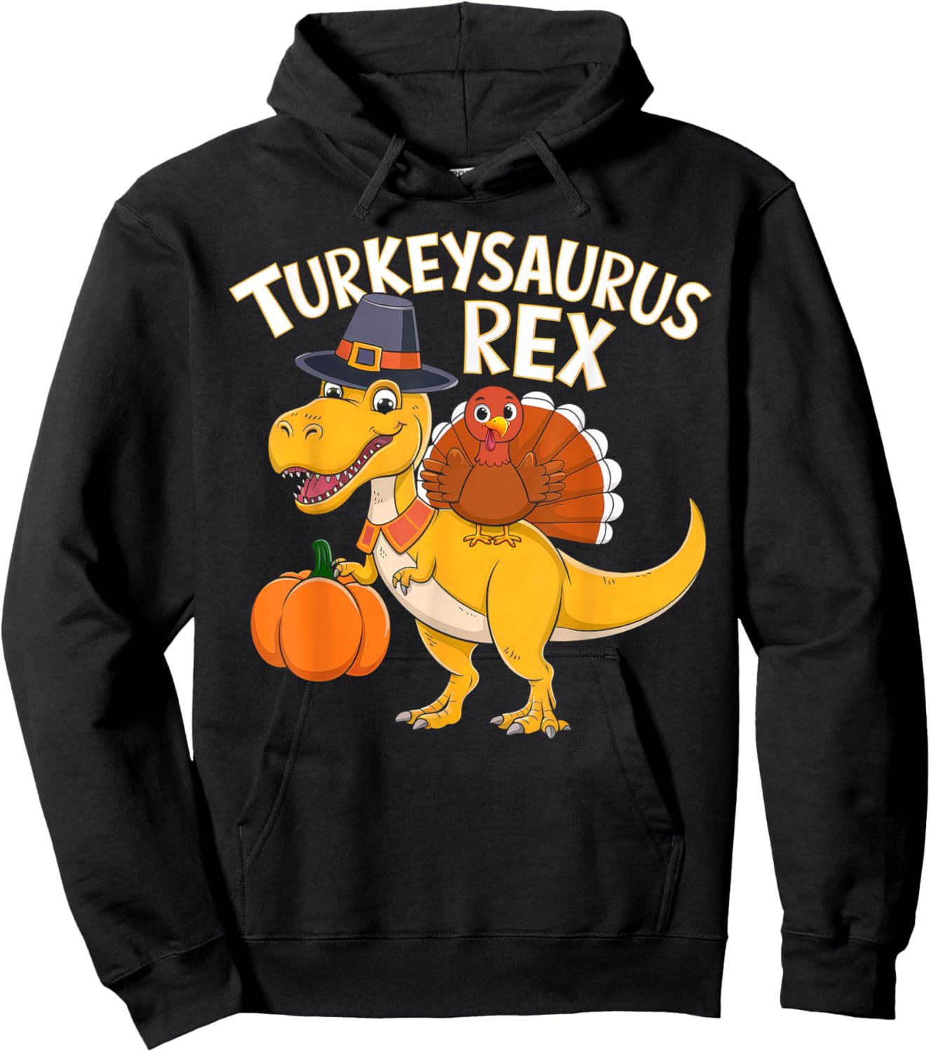 Kids Thanksgiving Shirts For Boys Toddler Turkeysaurus Rex Hoodie - Hoodie | Black