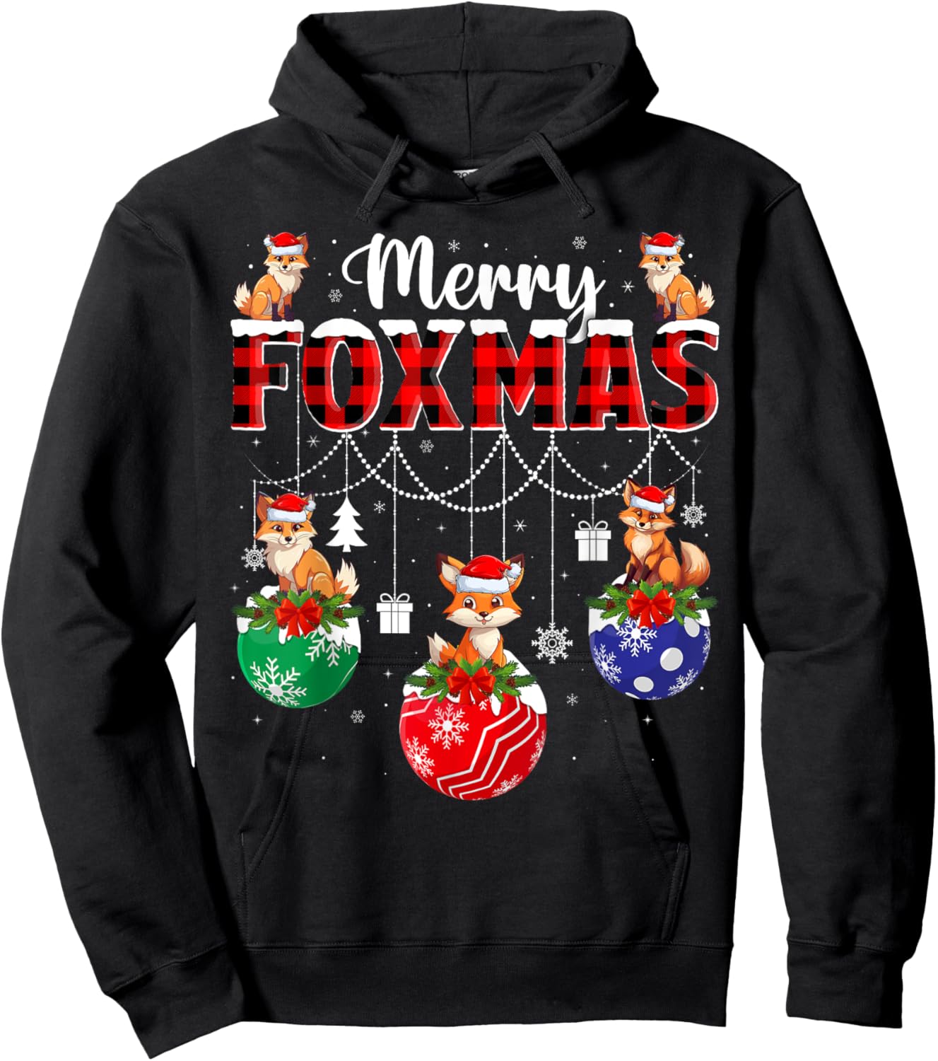 Merry Foxmas Xmas Decoration Lights Santa Fox Christmas Hoodie - Hoodie | Black