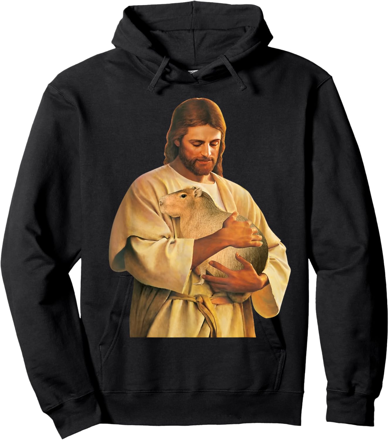 Funny Meme Capybara Lover Cute Jesus Holding Capybara Joke Hoodie - Hoodie | Black