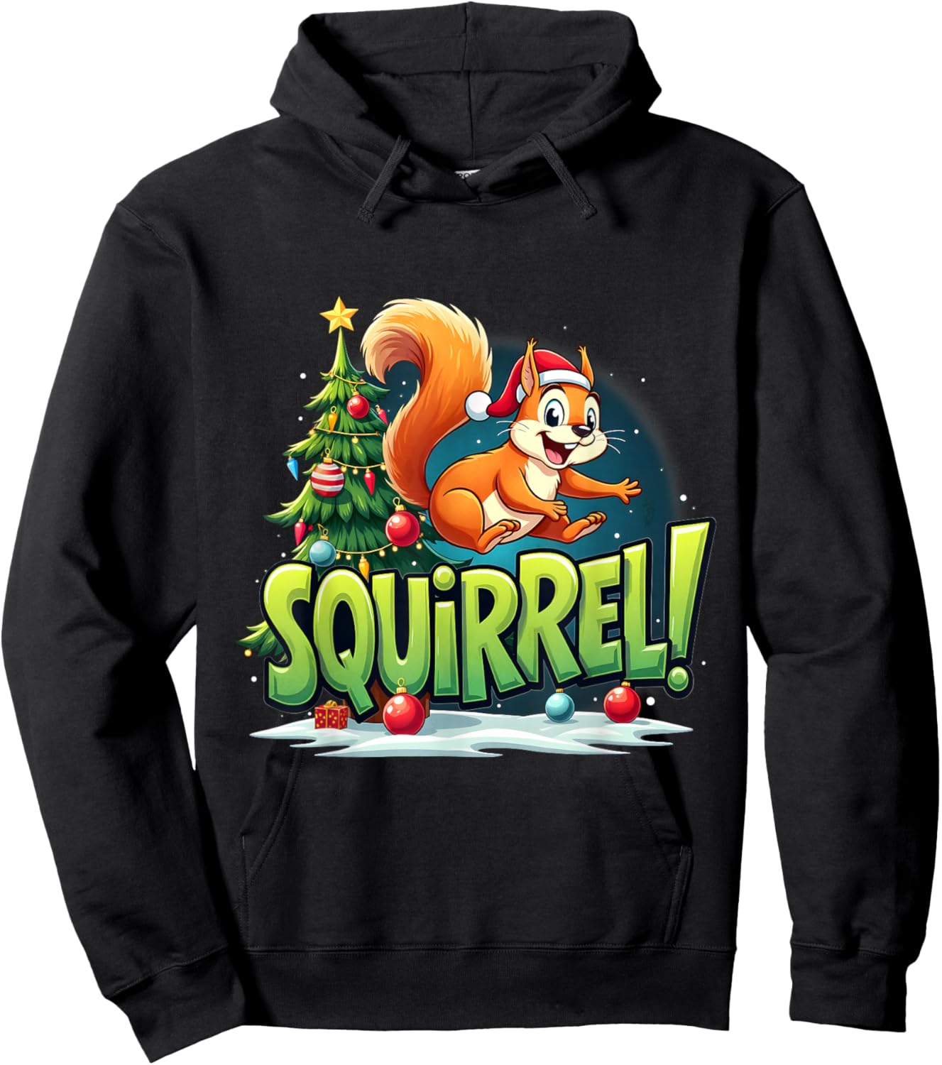 Merry Christmas Squirrel! Funny Christmas Xmas Squirrel Hoodie - Hoodie | Black