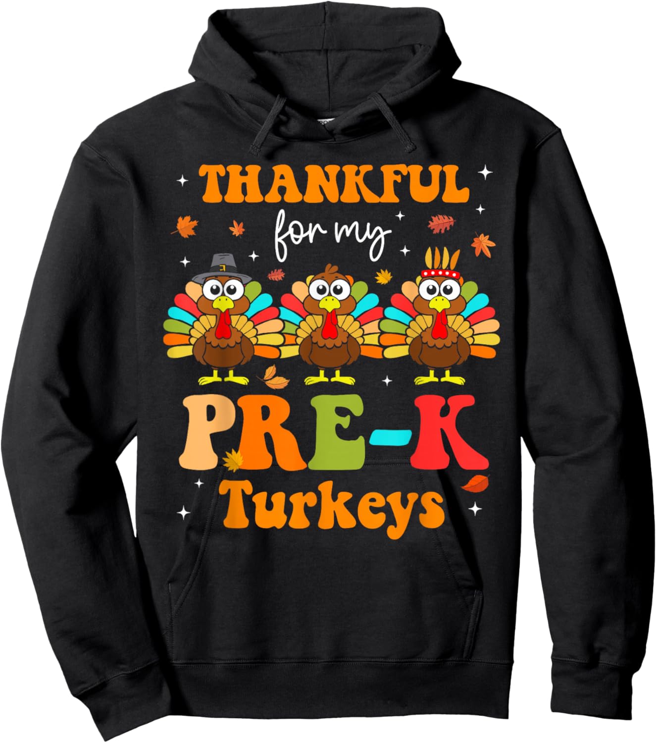 Groovy Thankful For My Pre-K Turkey Thanksgiving Teacher Hoodie - Hoodie | Black