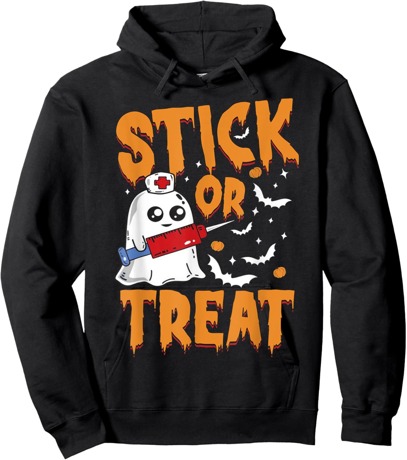 Stick Or Treat Ghost Nurse Phlebotomy Tech Halloween Costume Hoodie - Hoodie | Black