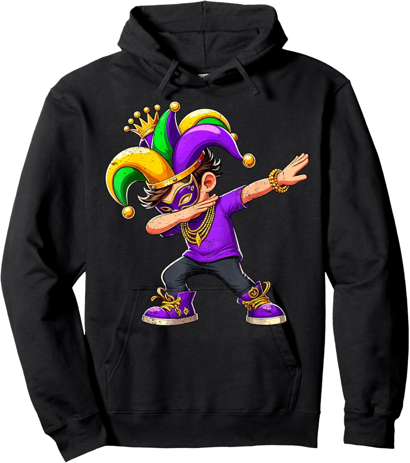 Dabbing Mardi Gras For Black Boy Outfit Jester Hat Kid Hoodie - Hoodie | Black