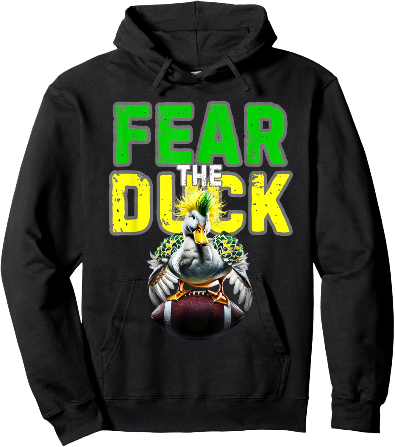 Fear the Duck from Quack Attack features a green and yellow Hoodie - Hoodie | Black