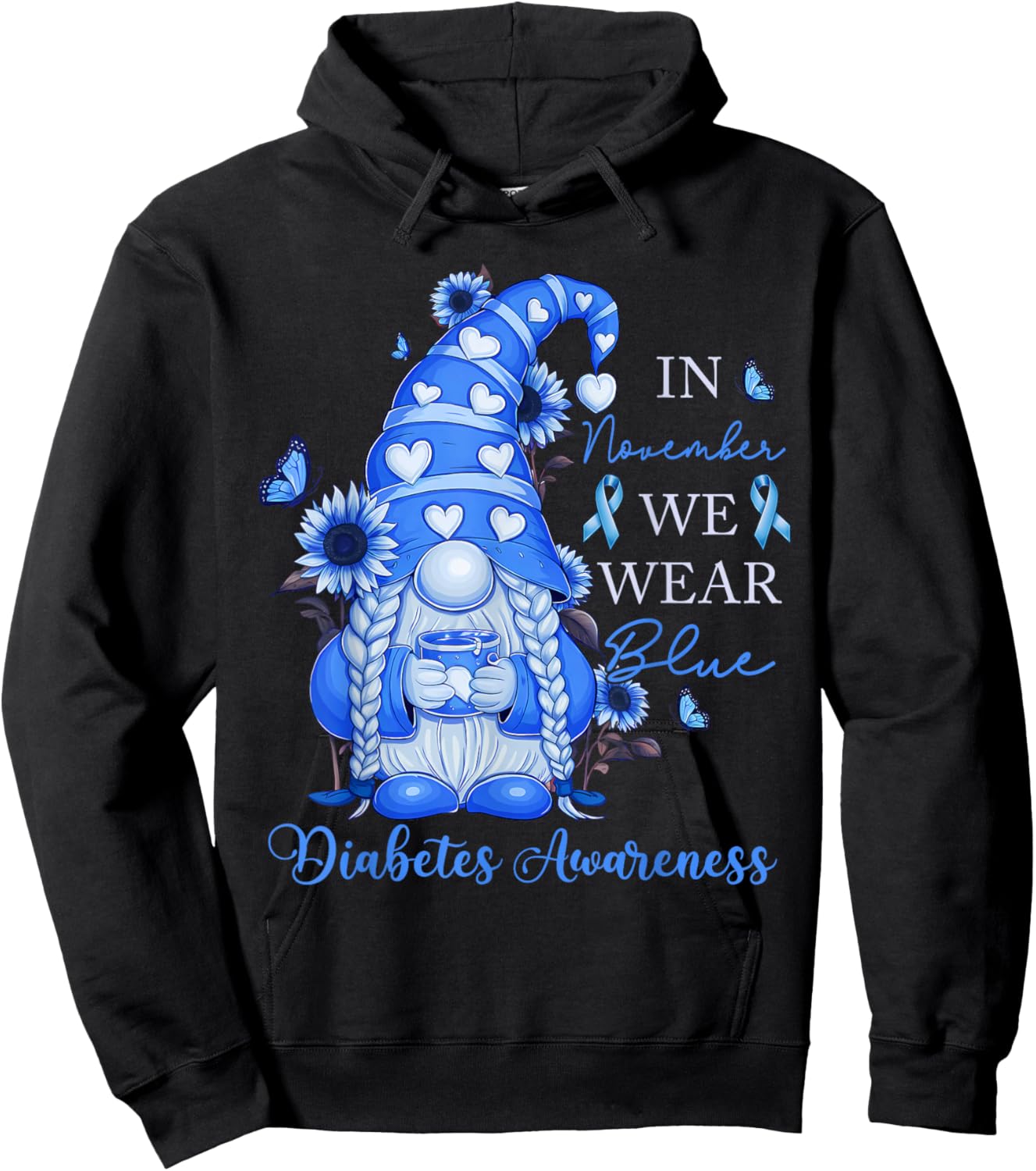 In November We Wear Ribbon Blue Diabetes Awareness Women Kid Hoodie - Hoodie | Black