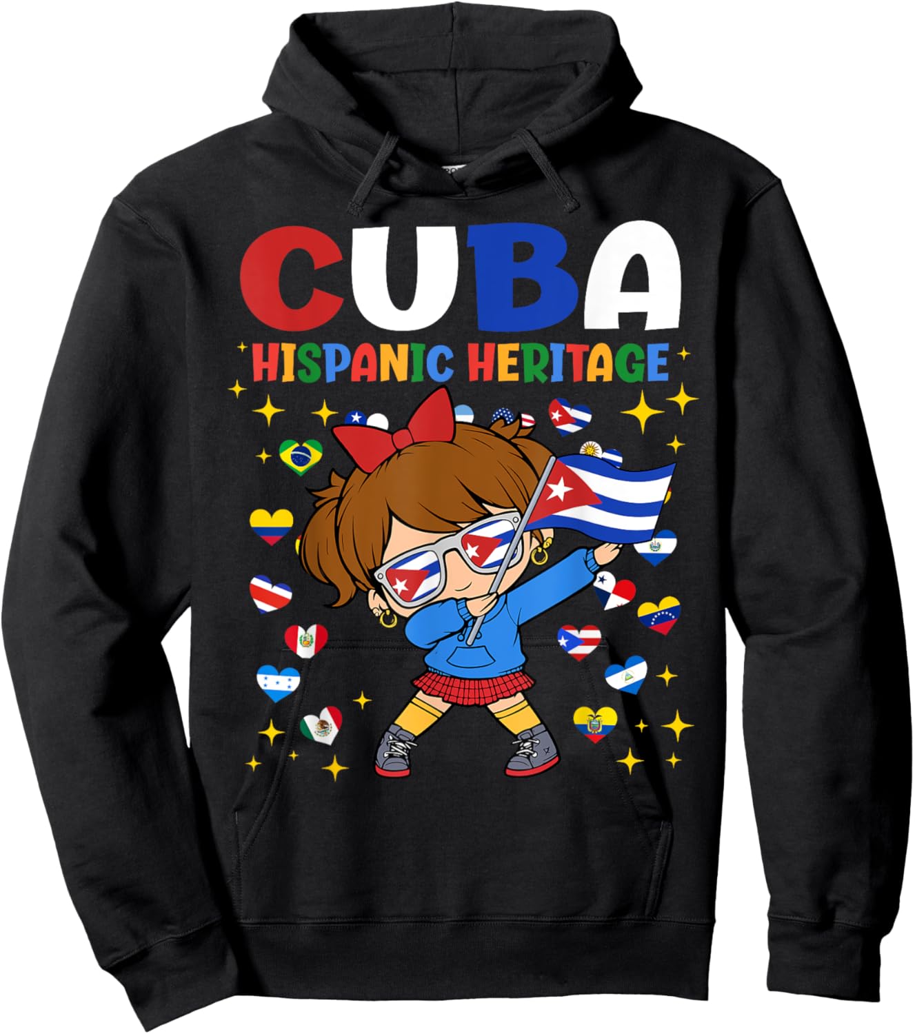 Hispanic Heritage Month Cuba Flag Cuban Girl Kids Hoodie - Hoodie | Black