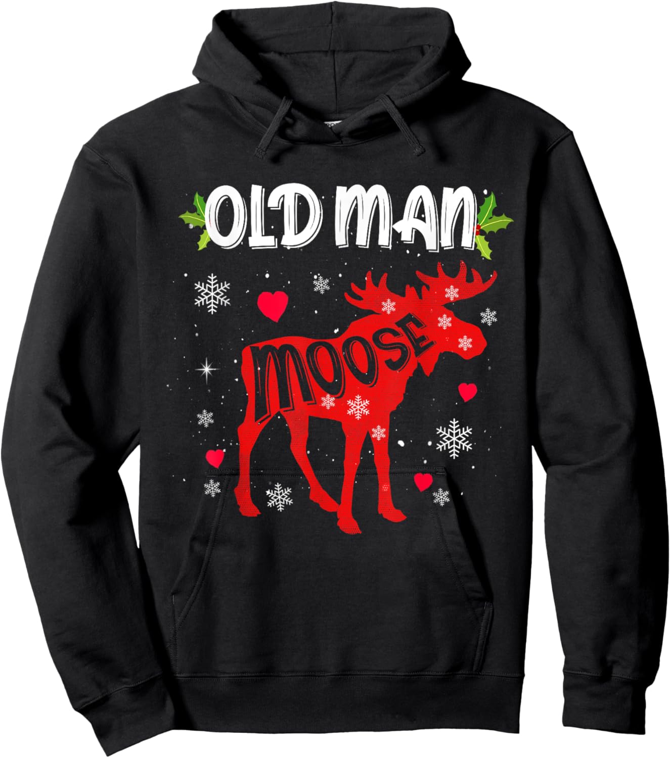 Old Man Moose Heart Christmas Family Matching Xmas Pajamas Hoodie - Hoodie | Black