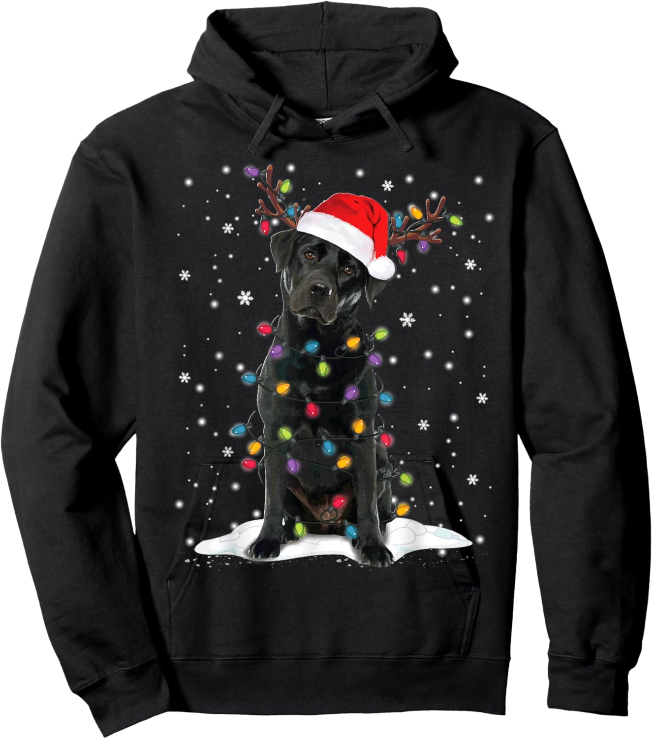 Black Lab Labrador Christmas Tree Light Pajama Dog Xmas Hoodie - Hoodie | Black