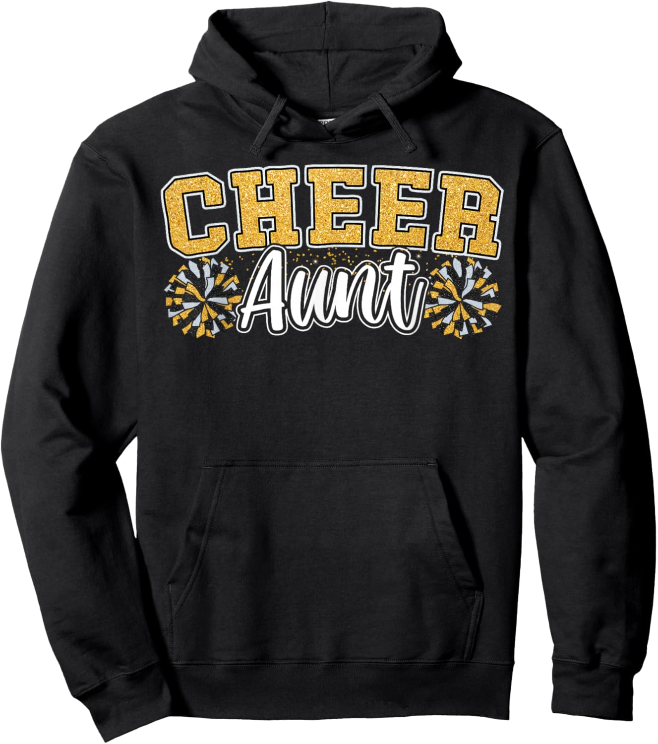 Loud Proud Cheer Aunt Team Yellow Pom Poms Cheerleader Women Hoodie - Hoodie | Black