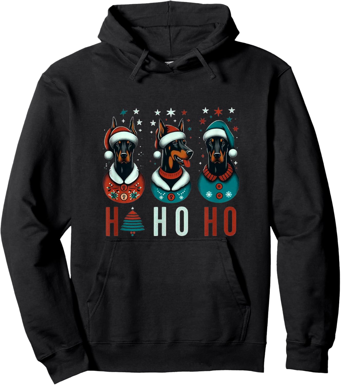 Christmas Doberman with Santa Hat Doberman Christmas Hoodie - Hoodie | Black