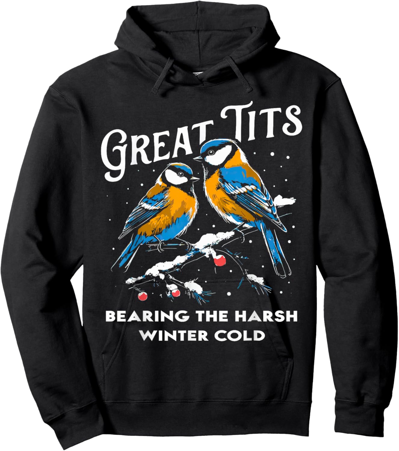 Funny Christmas Great Tits bearing the harsh winter cold Hoodie - Hoodie | Black